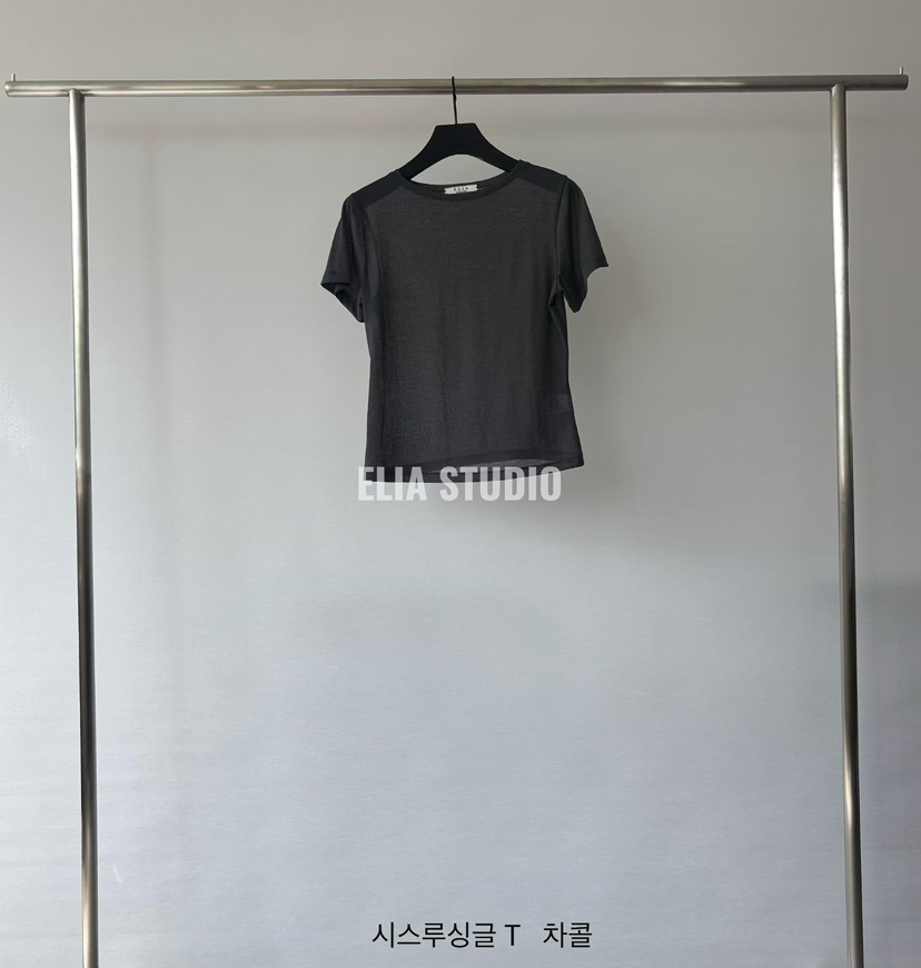 ELIA東大門實拍韓國女裝新款時尚26春夏熱賣人氣職業T恤透明ELIAT恤圖色6墨色