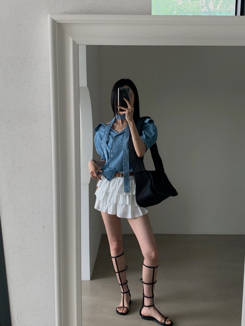 VERANDA東大門實拍韓國女士新品休閑人氣襯衫蕾絲衫含脖帶VERANDA襯衫/蕾絲衫
