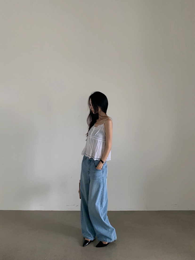 VERANDA韓國直郵女士新款26夏季休閑吊帶背心蕾絲褶裥無袖VERANDA吊帶/背心