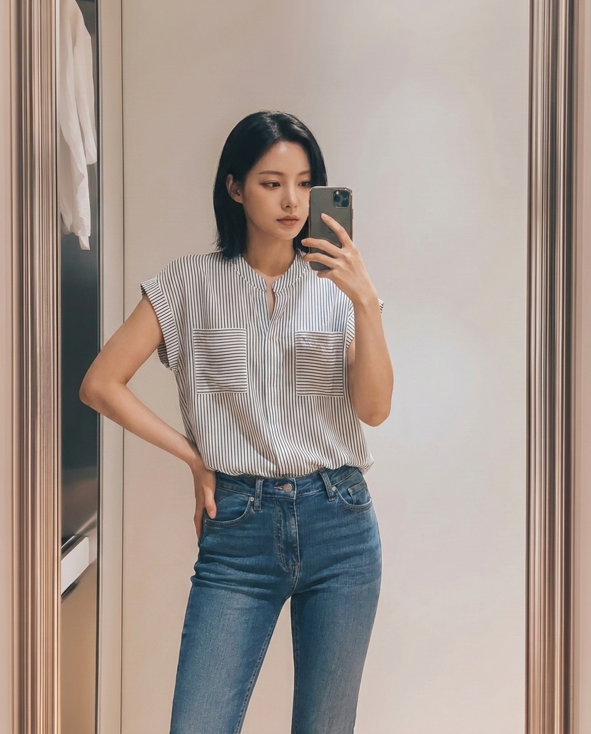 BODDARI보따리-T韓國東大門代購女士新品時尚襯衫蕾絲衫雙口袋BODDARI보따리-T襯衫/蕾絲衫