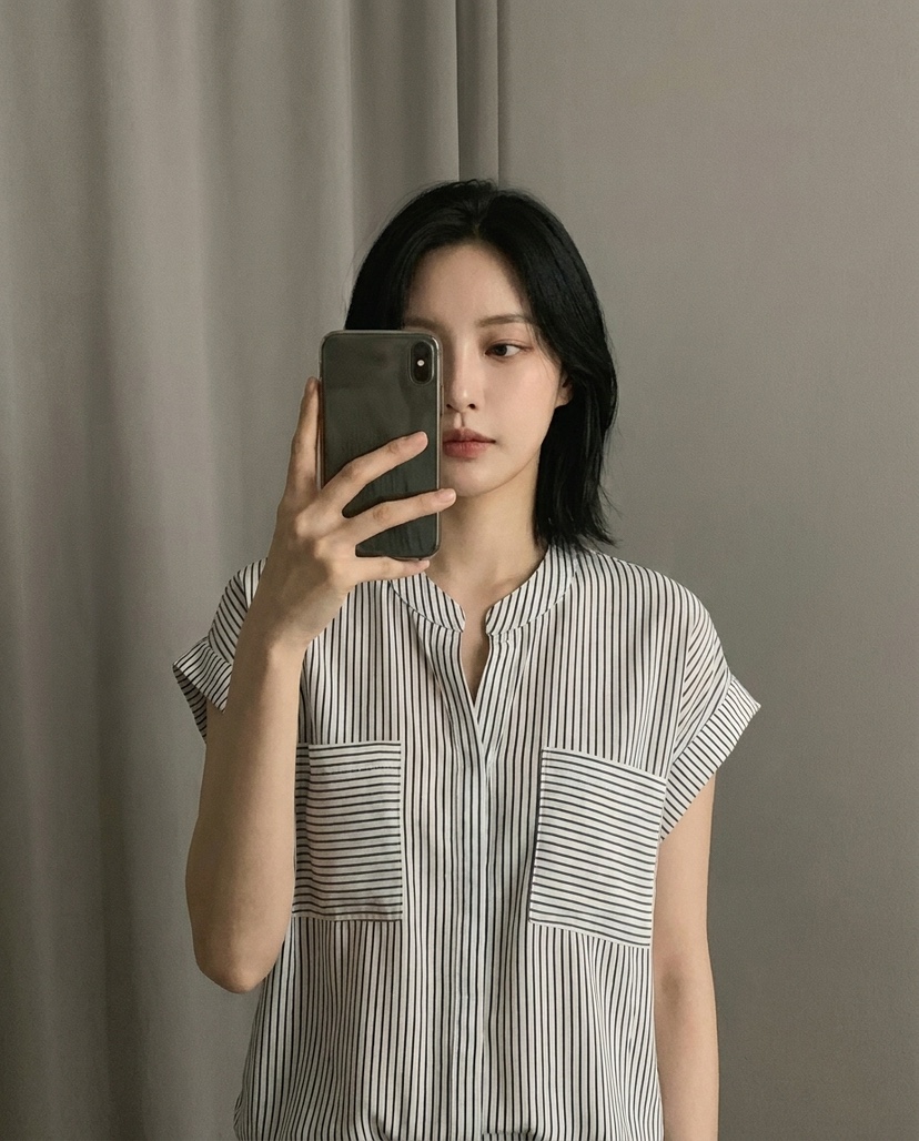 BODDARI보따리-T韓國東大門代購女士新品時尚襯衫蕾絲衫雙口袋BODDARI보따리-T襯衫/蕾絲衫