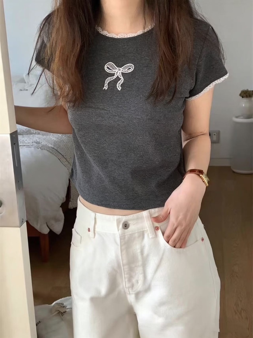 T STOR-티스토리-OT東大門實拍韓國女裝新品職業T恤刺繡絲帶T STOR-2件起T恤圖色3