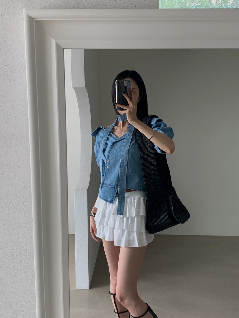 VERANDA韓國東大門直郵女士新品人氣26春夏休閑短裙腰帶亞麻VERANDA短裙