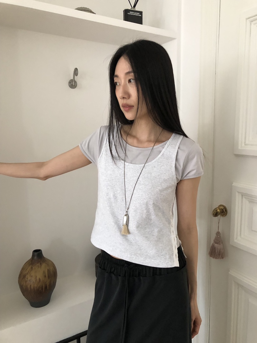 TORRE韓國直郵實拍女士新款人氣26春夏休閑吊帶背心無袖紐扣TORRE吊帶/背心