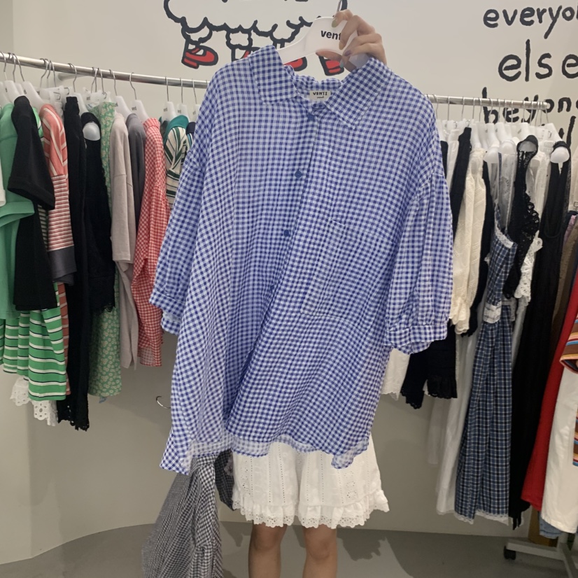 VENTI韓國直郵實拍女士新品熱賣26春夏職業襯衫蕾絲衫格子VENTI襯衫/蕾絲衫圖色2