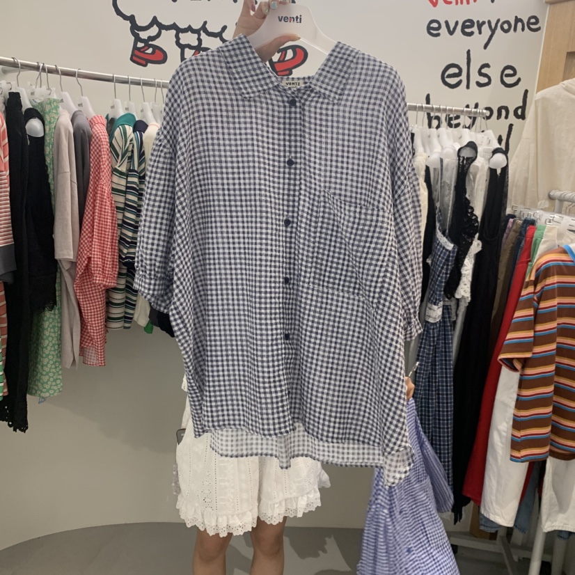 VENTI韓國直郵實拍女士新品熱賣26春夏職業襯衫蕾絲衫格子VENTI襯衫/蕾絲衫圖色3