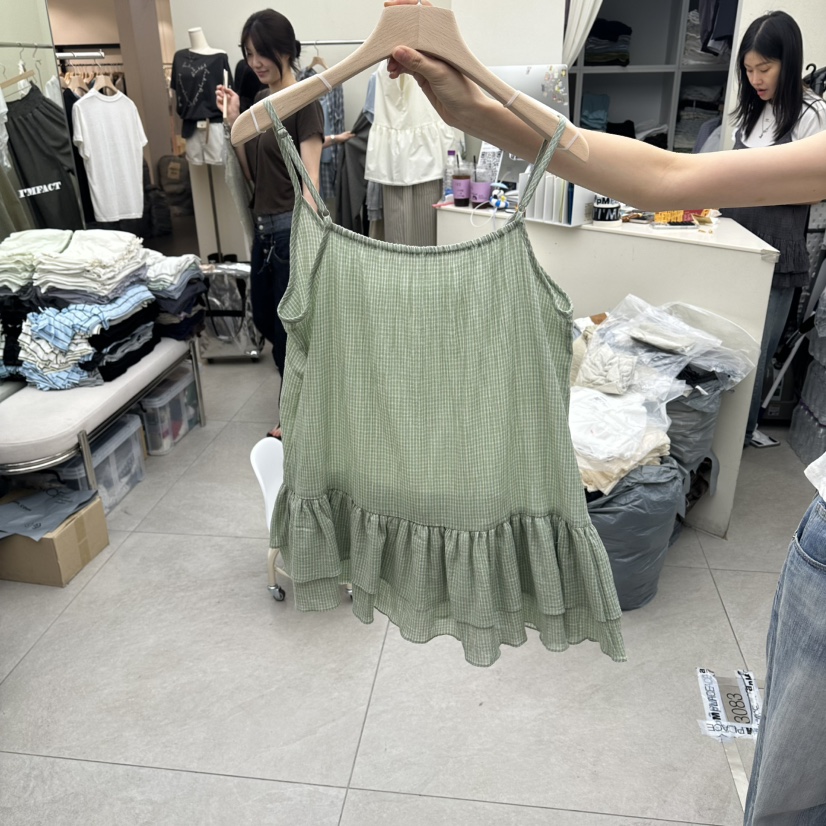 I MFACT韓國直郵女士新品休閑吊帶背心不含內搭格子無袖I MFACT吊帶/背心