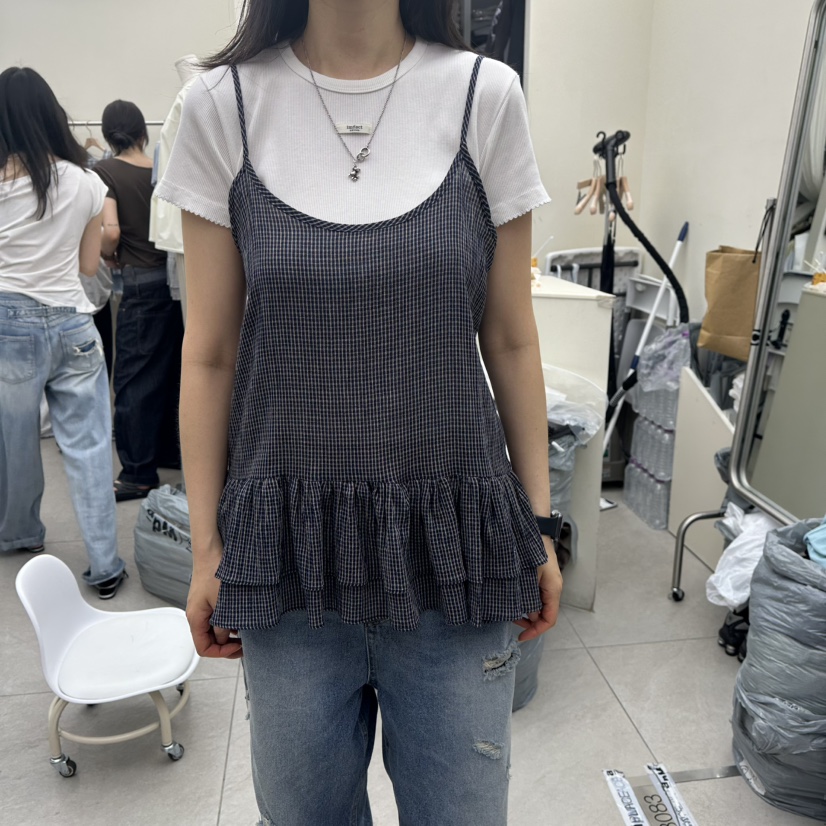 I MFACT韓國直郵女士新品休閑吊帶背心不含內搭格子無袖I MFACT吊帶/背心圖色3