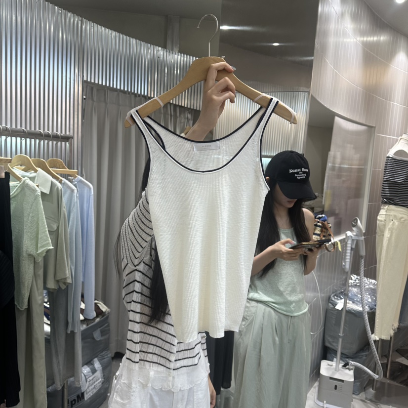ALEGRE韓國東大門直郵女裝新款職業吊帶背心撞色無袖條紋ALEGRE吊帶/背心圖色1