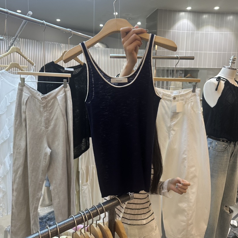 ALEGRE韓國東大門直郵女裝新款職業吊帶背心撞色無袖條紋ALEGRE吊帶/背心圖色2