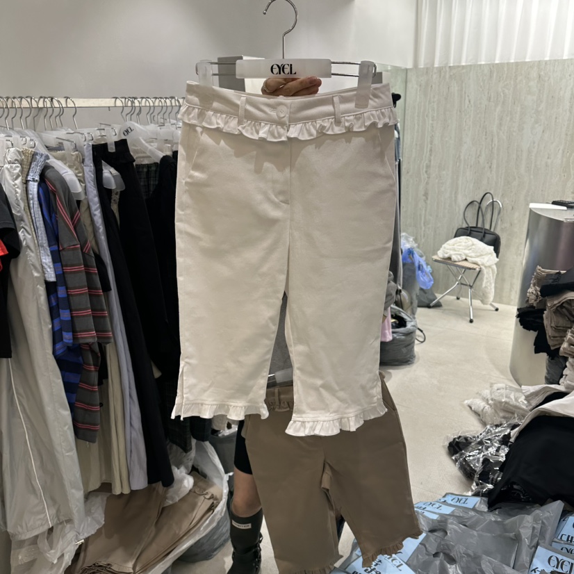 EYEL韓國代購女士新品職業26夏季人氣26春夏短褲七分褲荷葉邊EYEL短褲圖色2