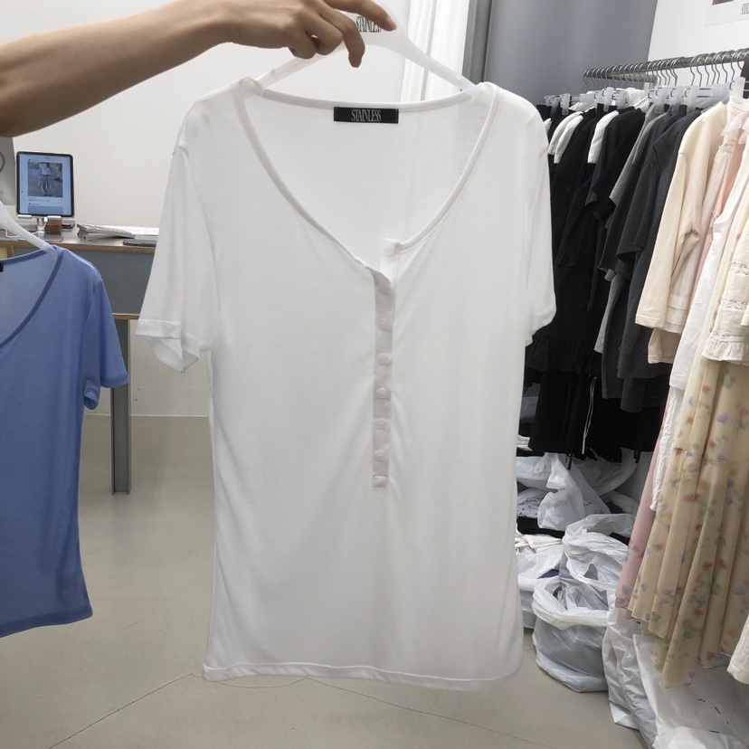 STAINLESS韓國東大門代購女士新品熱賣26春夏人氣T恤紐扣STAINLESST恤圖色1