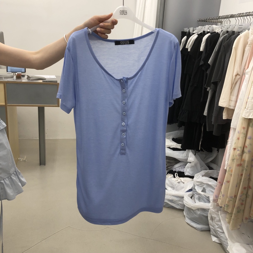 STAINLESS韓國東大門代購女士新品熱賣26春夏人氣T恤紐扣STAINLESST恤圖色2