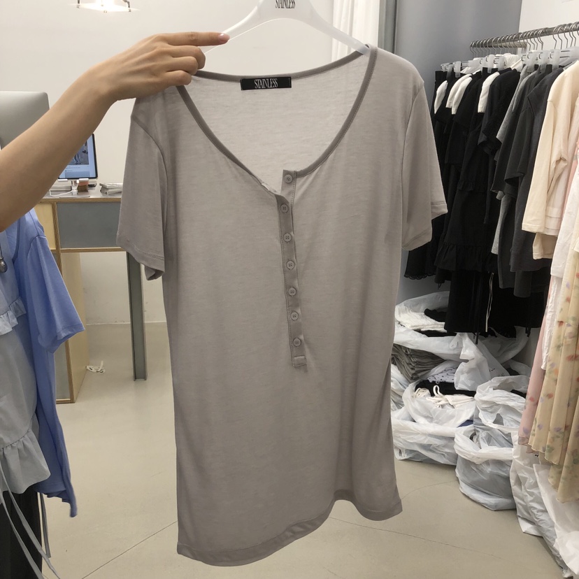 STAINLESS韓國東大門代購女士新品熱賣26春夏人氣T恤紐扣STAINLESST恤圖色3