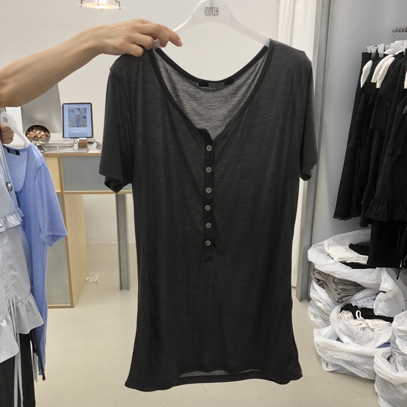 STAINLESS韓國東大門代購女士新品熱賣26春夏人氣T恤紐扣STAINLESST恤圖色4
