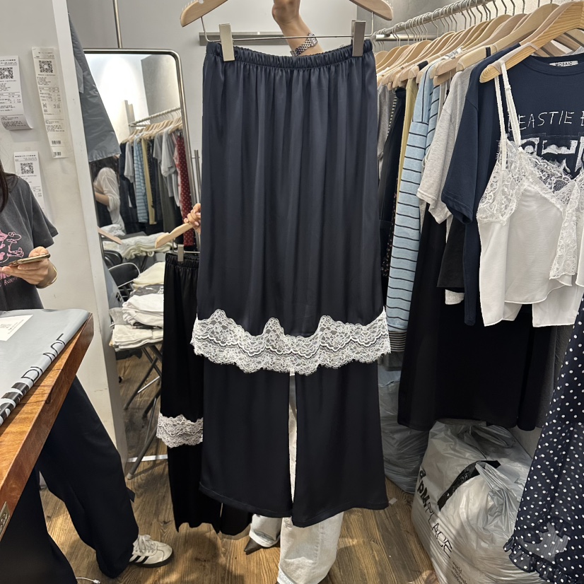 MOSAIC韓國東大門代購女士新款26夏季熱賣休閑時尚裙褲緞面MOSAIC裙褲圖色1深藍色