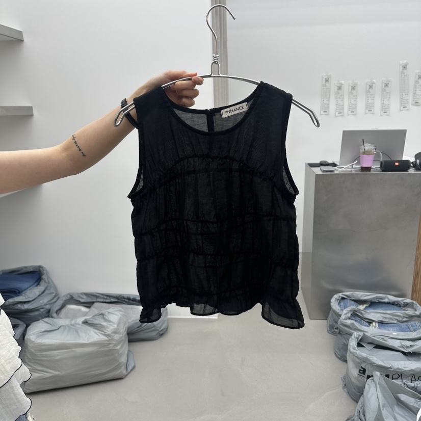 ENHANCE韓國直郵實拍女裝新品熱賣休閑吊帶背心不含圍巾褶皺ENHANCE/HOPESMORE吊帶/背心圖色4