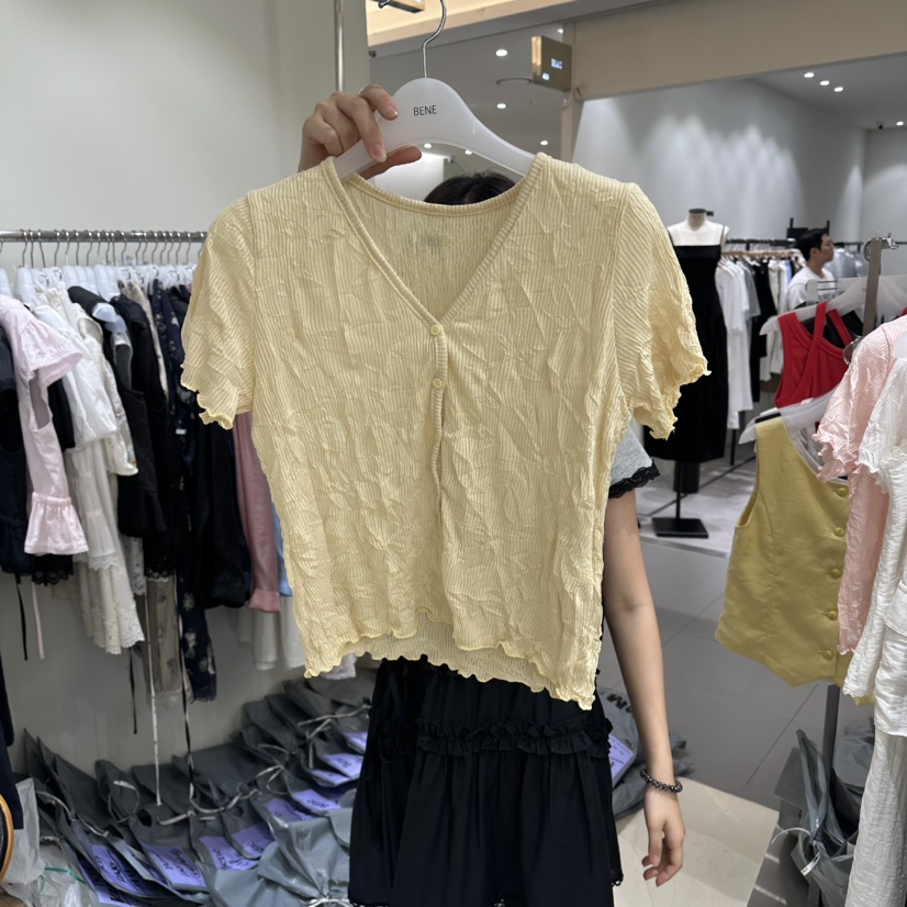 BENE韓國代購女士新款休閑26春夏26夏季職業襯衫蕾絲衫褶皺BENE襯衫/蕾絲衫圖色2