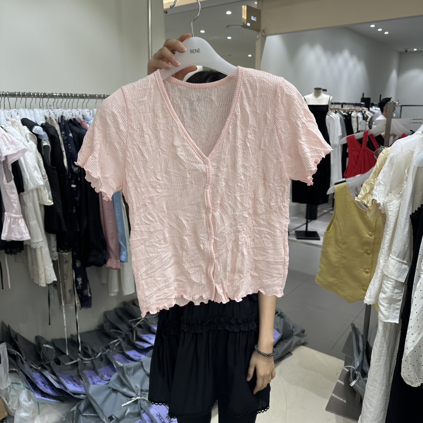 BENE韓國代購女士新款休閑26春夏26夏季職業襯衫蕾絲衫褶皺BENE襯衫/蕾絲衫圖色3