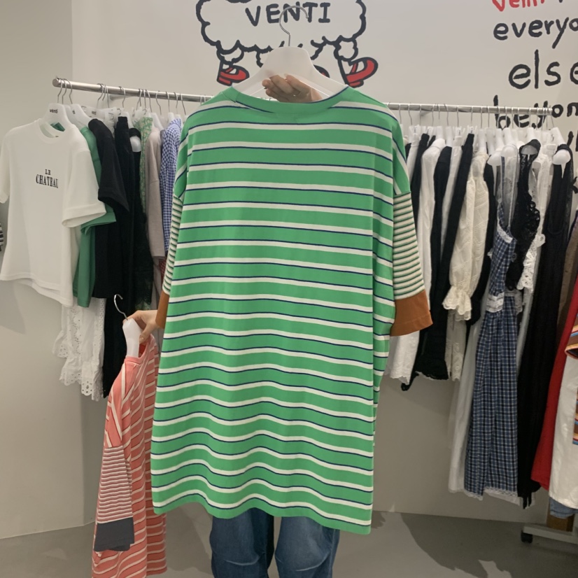 VENTI韓國直郵實拍女裝新品26夏季人氣熱賣時尚休閑T恤條紋VENTIT恤
