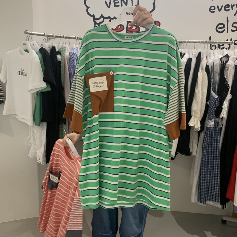 VENTI韓國直郵實拍女裝新品26夏季人氣熱賣時尚休閑T恤條紋VENTIT恤圖色1