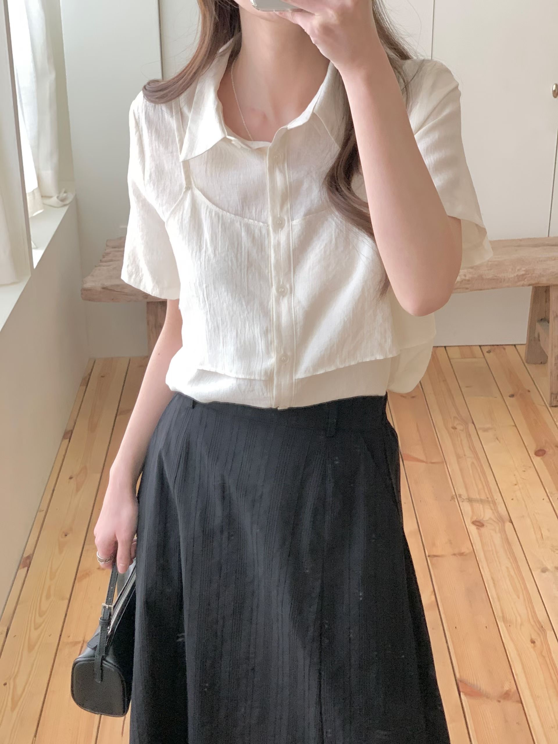 HACKER韓國東大門直郵女裝新品26春夏人氣襯衫蕾絲衫假兩件HACKER襯衫/蕾絲衫