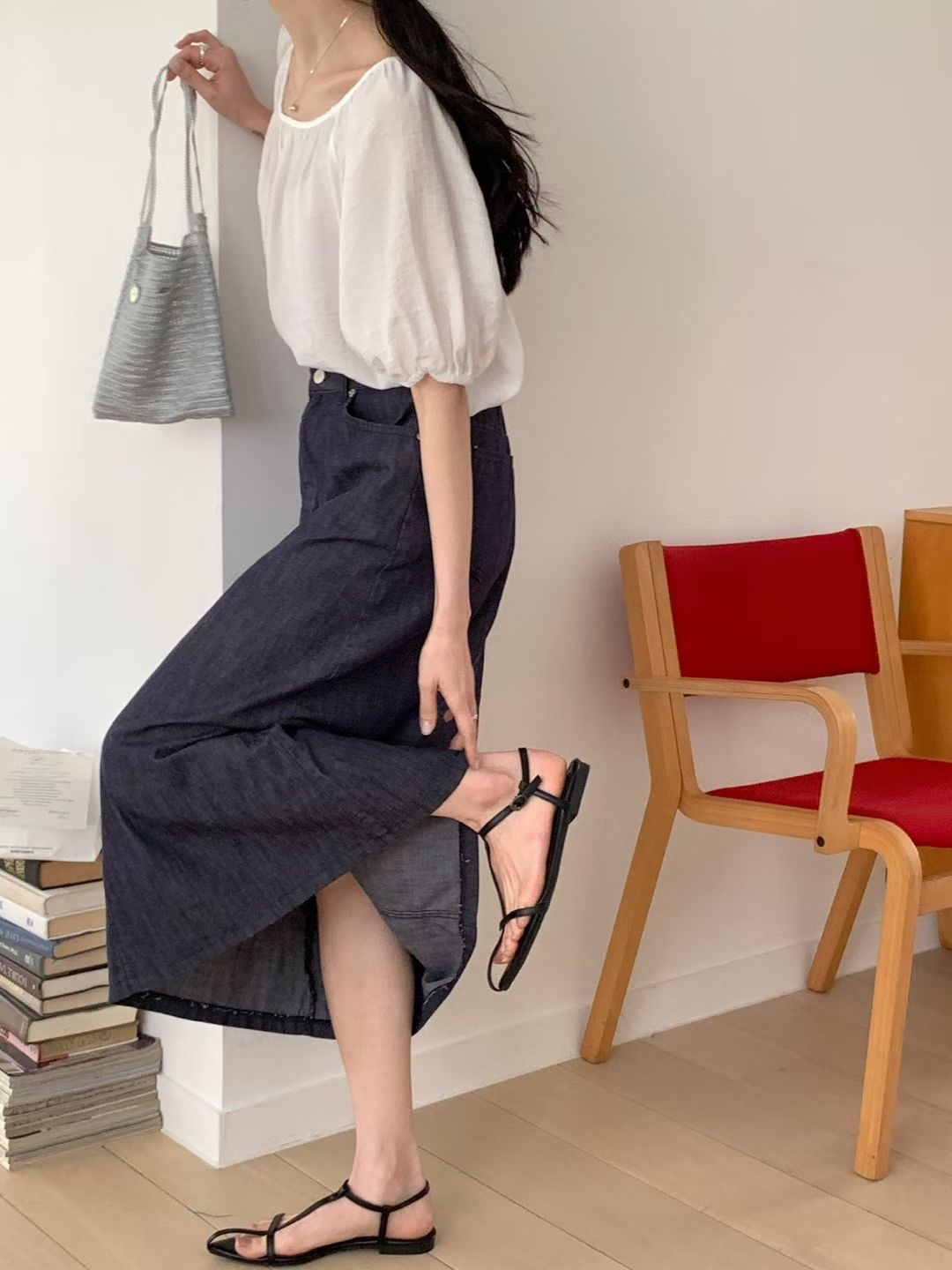 HACKER韓國直郵女士新品時尚推薦人氣休閑熱賣職業長裙圓領HACKER長裙