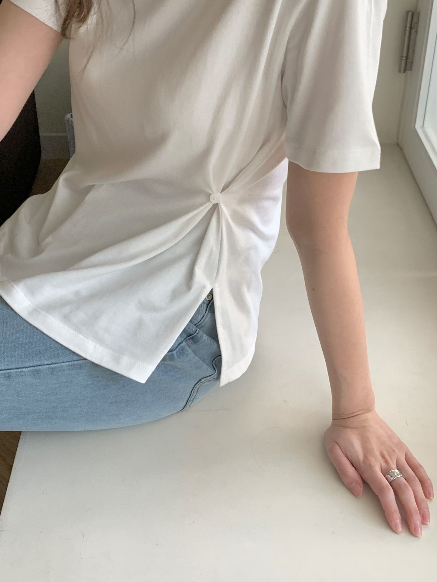 HACKER韓國直郵實拍女士新品26春夏休閑26夏季T恤修身紐扣HACKERT恤