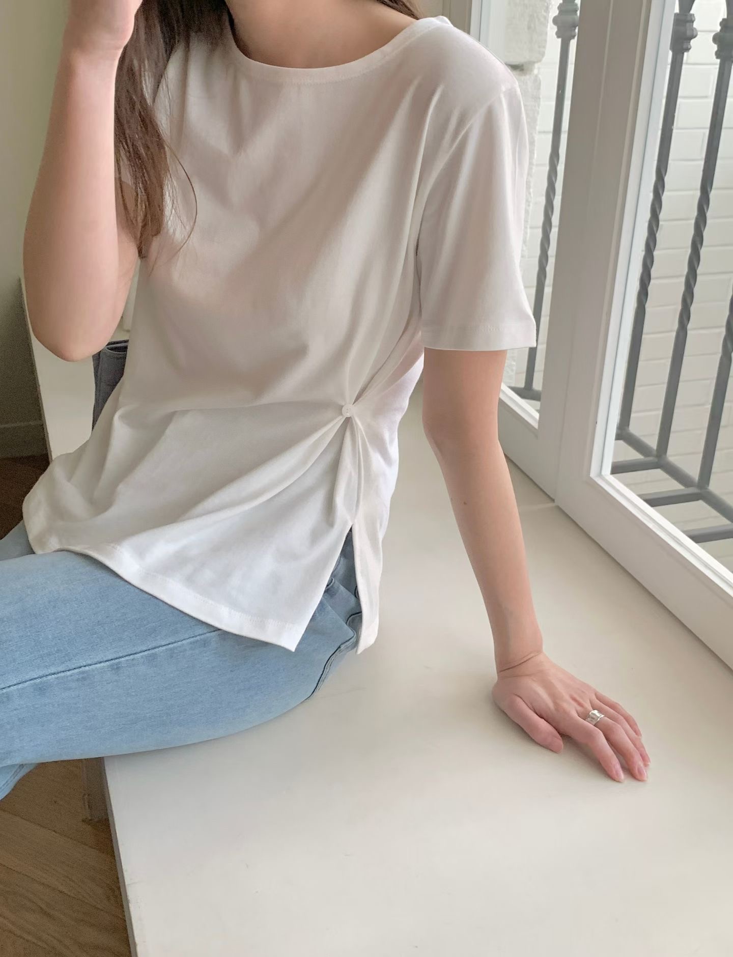 HACKER韓國直郵實拍女士新品26春夏休閑26夏季T恤修身紐扣HACKERT恤