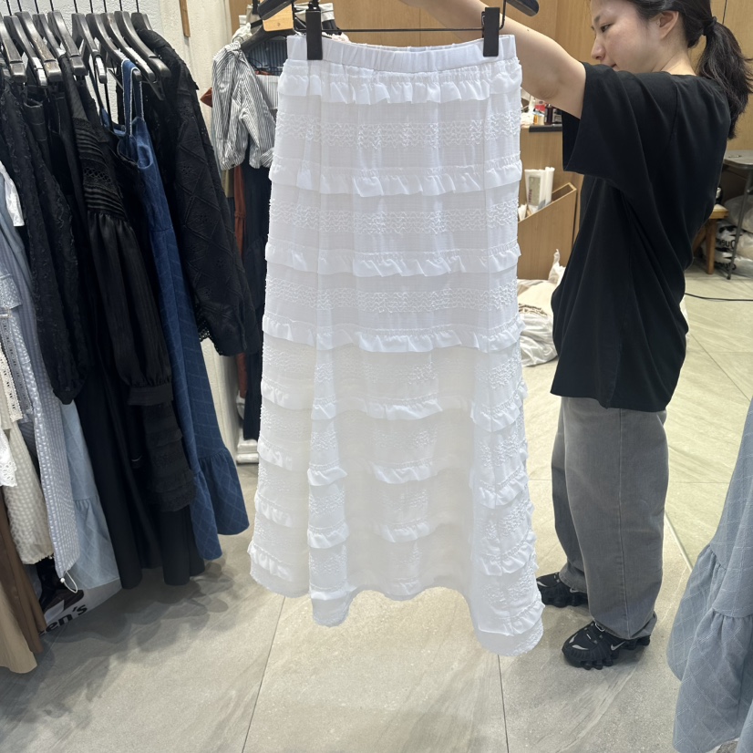 TRIPLE SEVEN韓國東大門代購女士新款職業時尚長裙荷葉邊TRIPLE SEVEN長裙