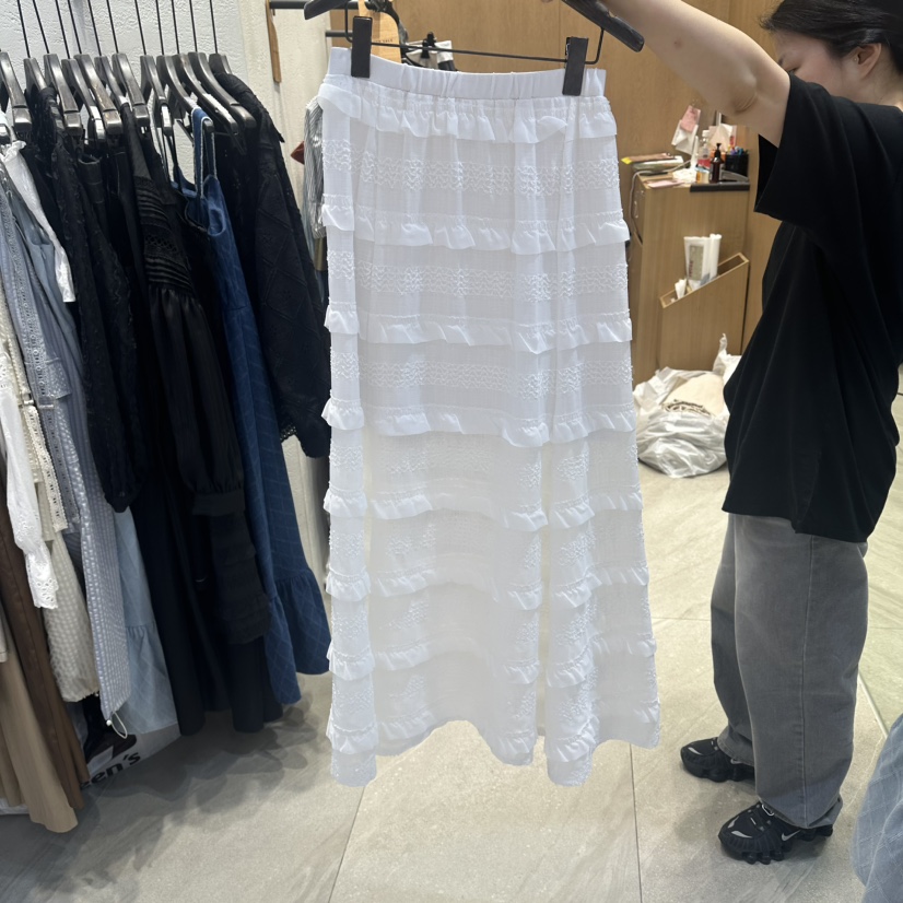 TRIPLE SEVEN韓國東大門代購女士新款職業時尚長裙荷葉邊TRIPLE SEVEN長裙圖色1
