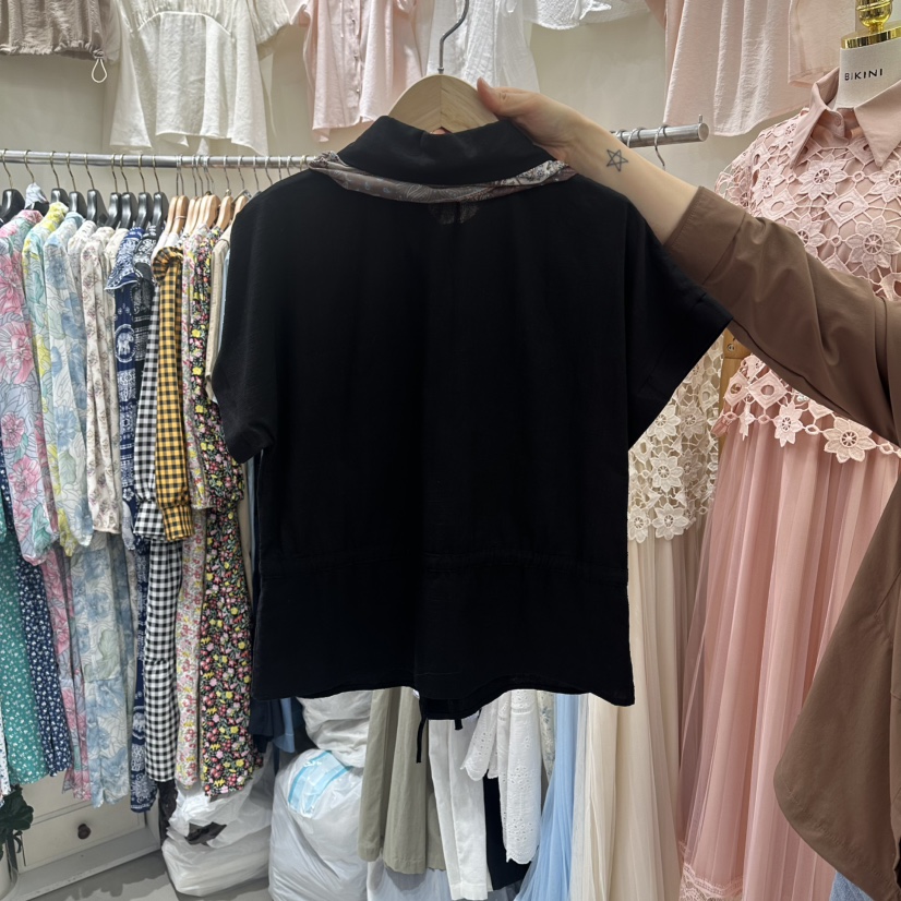 BIKINI韓國直郵實拍女士新品26春夏襯衫蕾絲衫含領帶圍巾BIKINI襯衫/蕾絲衫