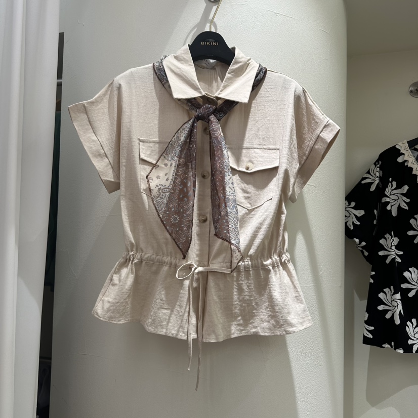 BIKINI韓國直郵實拍女士新品26春夏襯衫蕾絲衫含領帶圍巾BIKINI襯衫/蕾絲衫圖色1