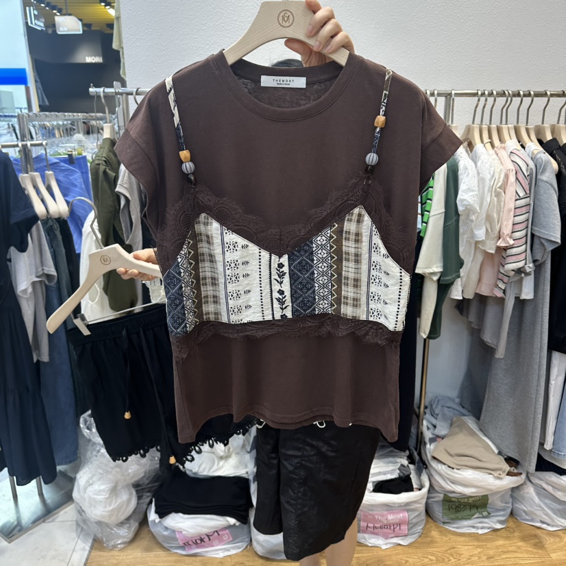 THE MOST-Q東大門實拍韓國女士新品時尚職業26夏季T恤假兩件THE MOSTT恤圖色2