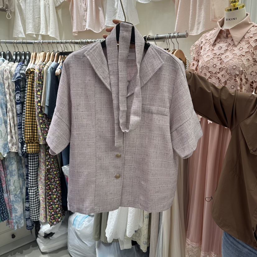BIKINI韓國直郵女士新品26春夏職業時尚夾克含腰帶粗花呢BIKINI夾克圖色2