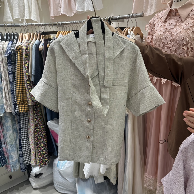 BIKINI韓國直郵女士新品26春夏職業時尚夾克含腰帶粗花呢BIKINI夾克圖色3