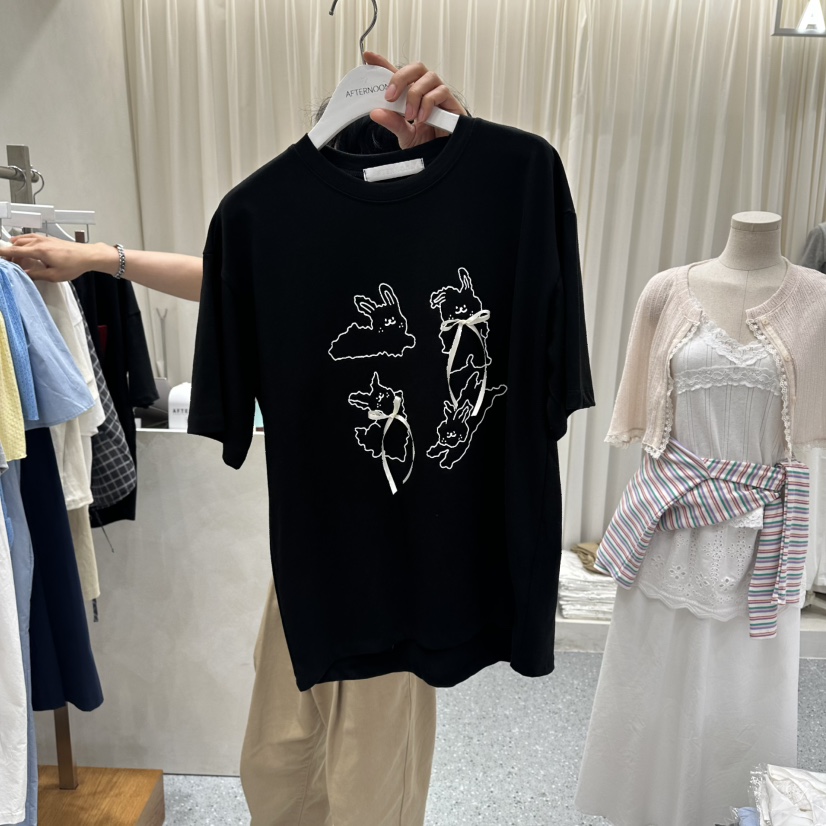 AFTERNOON韓國東大門代購女裝新款26夏季熱賣T恤兔子絲帶AFTERNOONT恤圖色3
