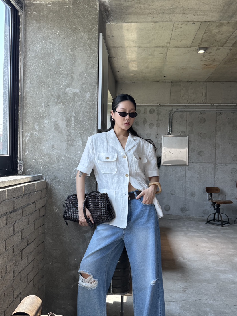 LIMLIMLIM韓國直郵女裝新款時尚職業26夏季夾克亞麻布口袋LIM LIM LIM夾克