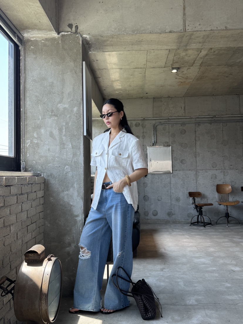 LIMLIMLIM韓國直郵女裝新款時尚職業26夏季夾克亞麻布口袋LIM LIM LIM夾克