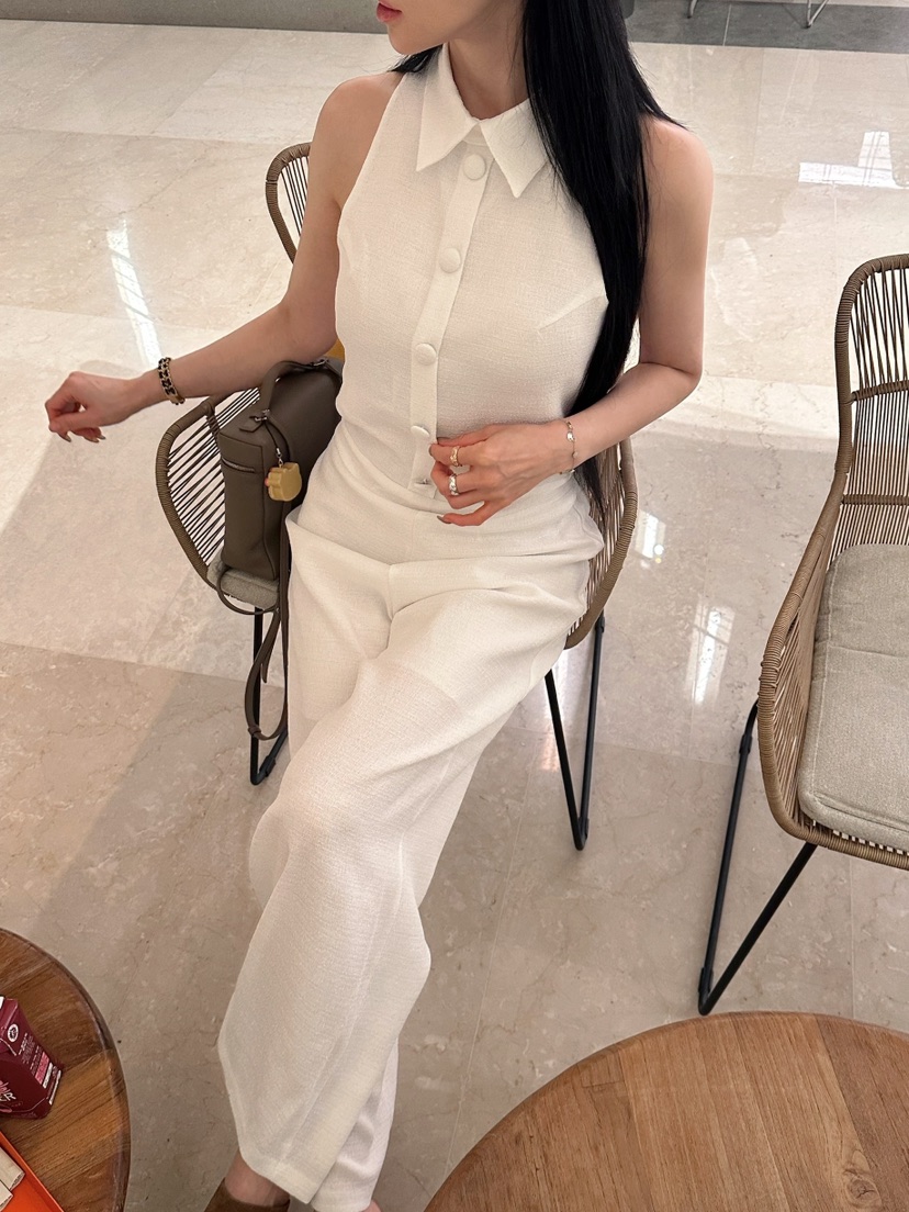 MARKE-P韓國東大門代購女裝新款推薦職業連體褲粗花呢露背MARKE-P連體褲