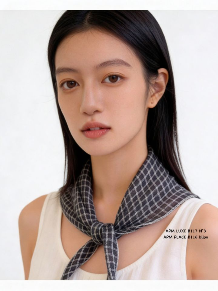 N3韓國直郵女裝新款休閑熱賣26春夏圍巾披肩格紋亞麻圍巾N3圍巾/披肩