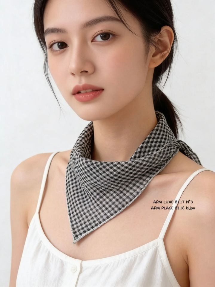 N3韓國直郵女裝新款休閑熱賣26春夏圍巾披肩格紋亞麻圍巾N3圍巾/披肩