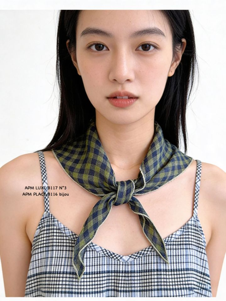 N3韓國直郵女裝新款休閑熱賣26春夏圍巾披肩格紋亞麻圍巾N3圍巾/披肩