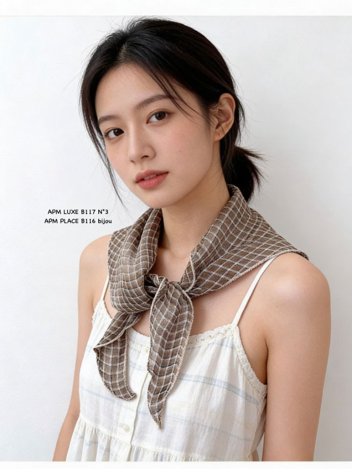 N3韓國直郵女裝新款休閑熱賣26春夏圍巾披肩格紋亞麻圍巾N3圍巾/披肩