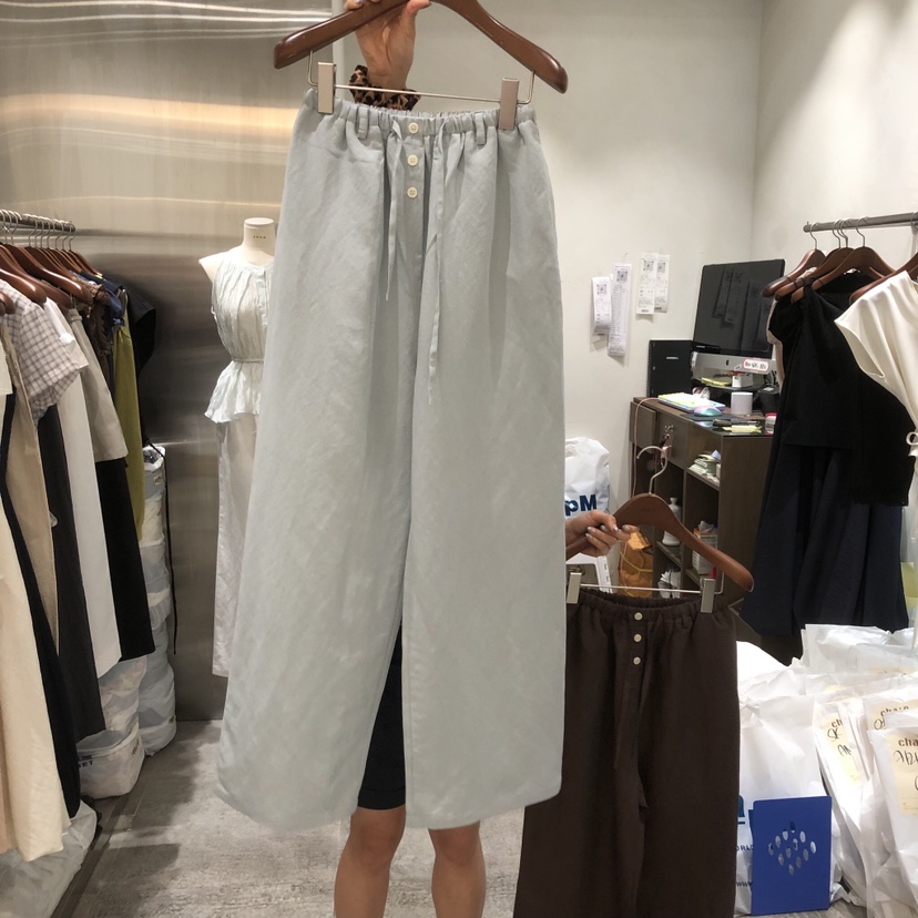 CHAE東大門實拍韓國女士新品休閑人氣熱賣休閑褲亞麻布紐扣CHAE休閑褲圖色1