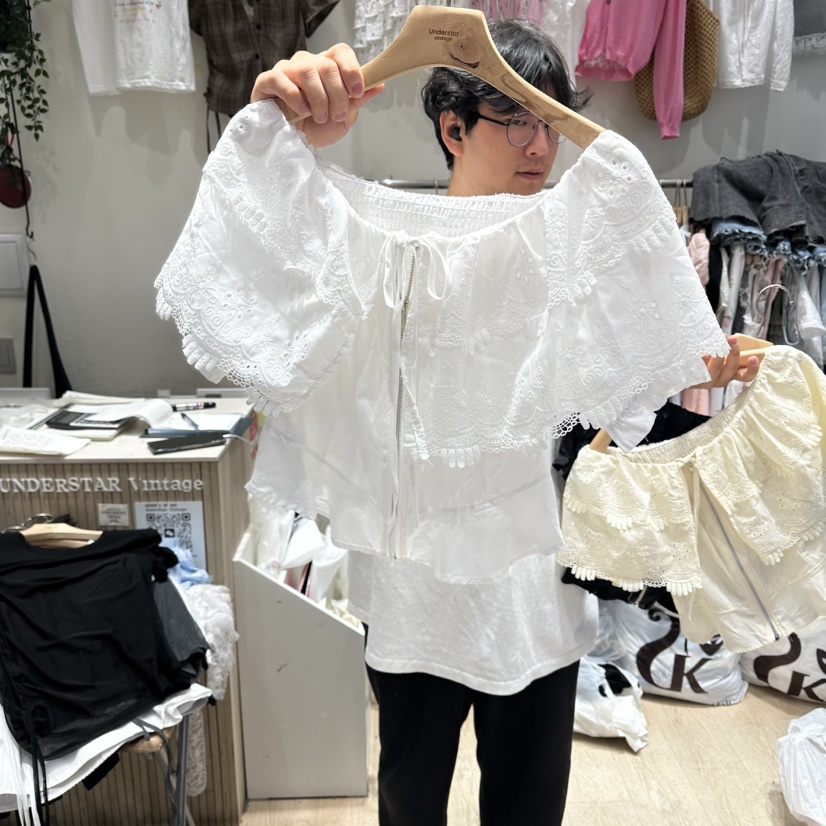 UNDERSTAR_VINTAGE韓國東大門直郵女裝新款26春夏襯衫蕾絲衫拉鏈UNDERSTAR_VINTAGE襯衫/蕾絲衫圖色1