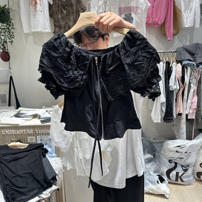 UNDERSTAR_VINTAGE韓國東大門直郵女裝新款26春夏襯衫蕾絲衫拉鏈UNDERSTAR_VINTAGE襯衫/蕾絲衫圖色3