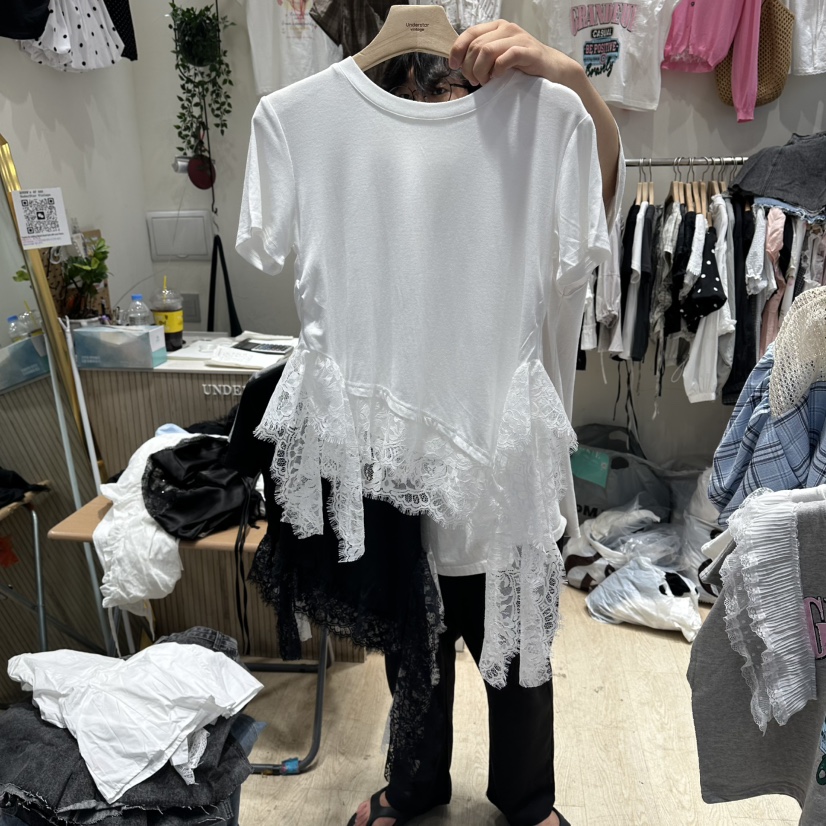 UNDERSTAR_VINTAGE韓國直郵女裝新款26春夏襯衫蕾絲衫蕾絲開衩UNDERSTAR_VINTAGE襯衫/蕾絲衫圖色1