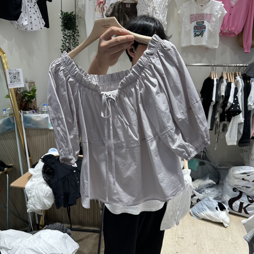 UNDERSTAR_VINTAGE韓國東大門直郵女士新品休閑襯衫蕾絲衫露肩UNDERSTAR_VINTAGE襯衫/蕾絲衫圖色2