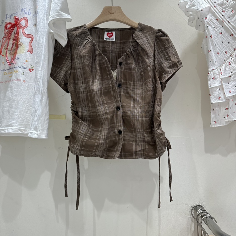 UNDERSTAR_VINTAGE韓國直郵實拍女裝新品推薦襯衫蕾絲衫格子褶皺UNDERSTAR_VINTAGE襯衫/蕾絲衫圖色2